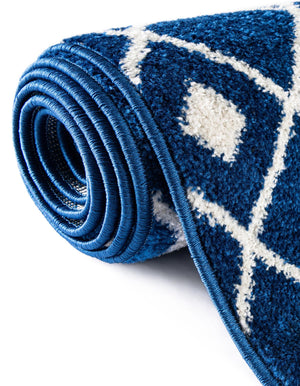 Navy Blue 7' 10 x 10' Tribal Trellis Rectangle Area Rug Geometric Southwestern Inspired Durable Carpet for Home Interior Design for Sale at Rug Engine