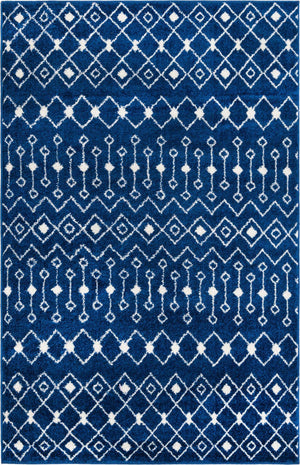 Navy Blue 5' 3 x 8' Tribal Trellis Rectangle Area Rug Geometric Southwestern Inspired Durable Carpet for Home Interior Design for Sale at Rug Engine