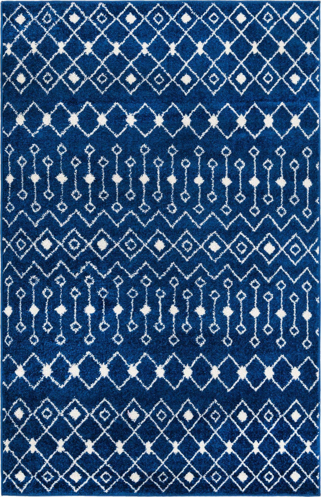 Navy Blue 5' 3 x 8' Tribal Trellis Rectangle Area Rug Geometric Southwestern Inspired Durable Carpet for Home Interior Design for Sale at Rug Engine