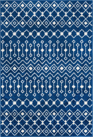 Navy Blue 4' 1 x 6' 1 Tribal Trellis Rectangle Area Rug Geometric Southwestern Inspired Durable Carpet for Home Interior Design for Sale at Rug Engine
