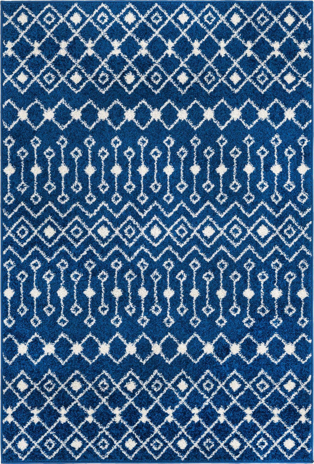 Navy Blue 4' 1 x 6' 1 Tribal Trellis Rectangle Area Rug Geometric Southwestern Inspired Durable Carpet for Home Interior Design for Sale at Rug Engine