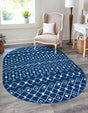 Navy Blue 5' 3 x 8' Tribal Trellis Oval Area Rug Geometric Southwestern Inspired Durable Carpet for Home Interior Design for Sale at Rug Engine