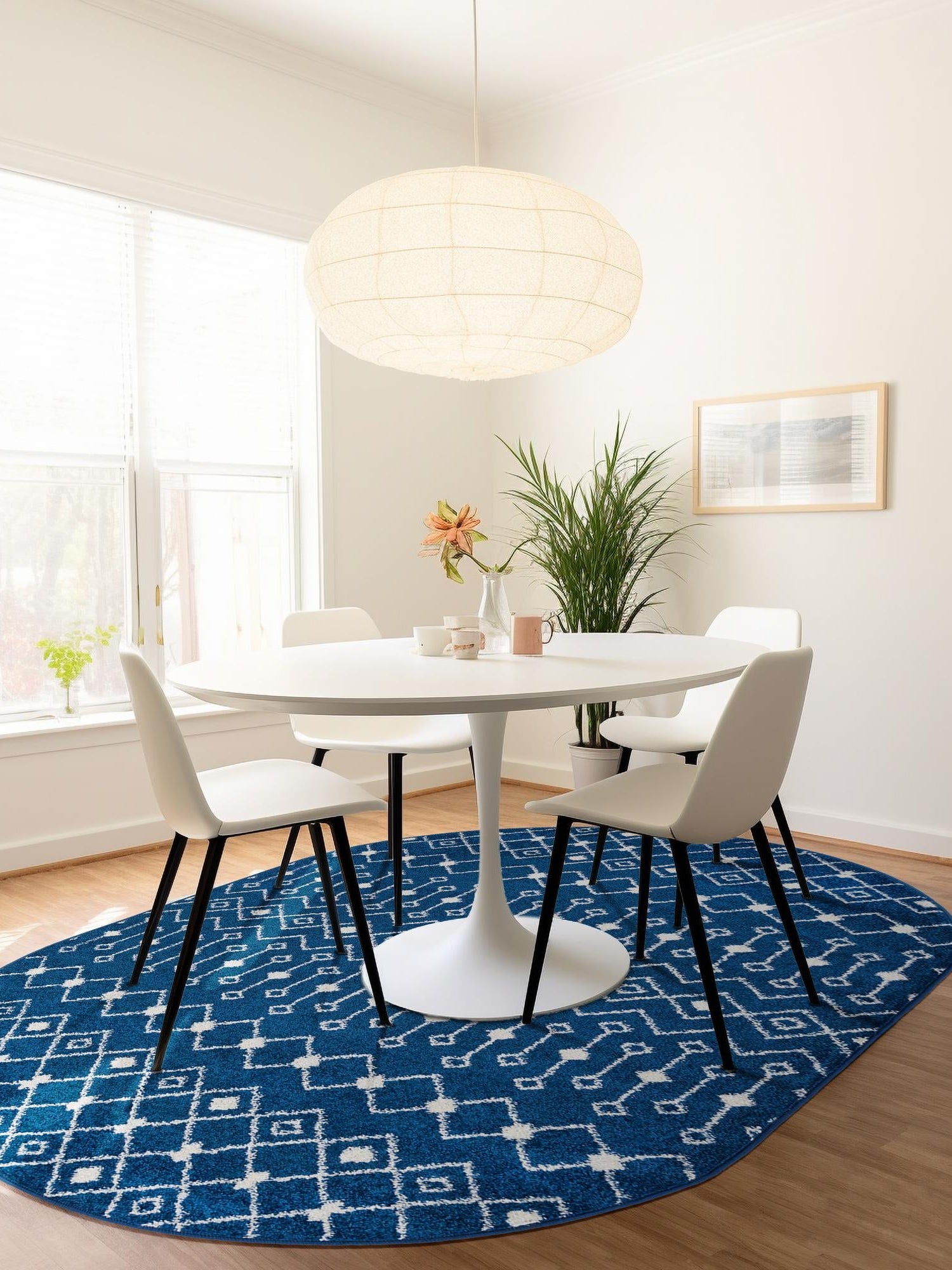 Navy Blue 4' 1 x 6' 1 Tribal Trellis Oval Area Rug Geometric Southwestern Inspired Durable Carpet for Home Interior Design for Sale at Rug Engine