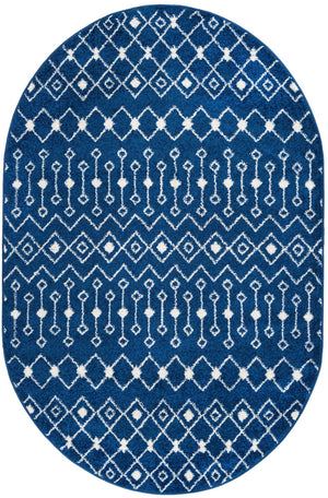 Navy Blue 5' 3 x 8' Tribal Trellis Oval Area Rug Geometric Southwestern Inspired Durable Carpet for Home Interior Design for Sale at Rug Engine