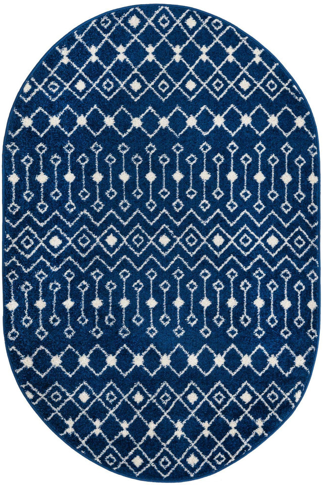 Navy Blue 4' 1 x 6' 1 Tribal Trellis Oval Area Rug Geometric Southwestern Inspired Durable Carpet for Home Interior Design for Sale at Rug Engine
