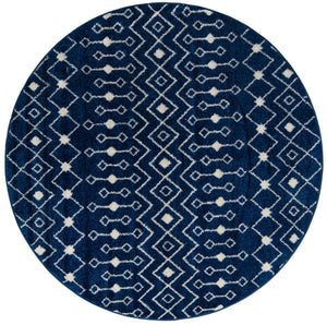 Navy Blue 6' 1 x 6' 1 Tribal Trellis Round Area Rug Geometric Southwestern Inspired Durable Carpet for Home Interior Design for Sale at Rug Engine