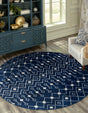 Navy Blue 7' 10 x 7' 10 Tribal Trellis Round Area Rug Geometric Southwestern Inspired Durable Carpet for Home Interior Design for Sale at Rug Engine