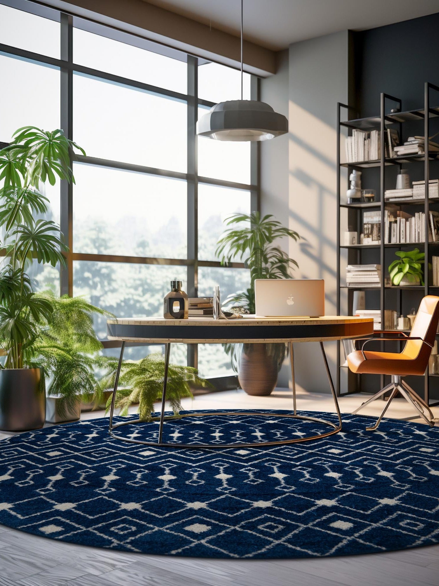Navy Blue 3' 1 x 3' 1 Tribal Trellis Round Area Rug Geometric Southwestern Inspired Durable Carpet for Home Interior Design for Sale at Rug Engine