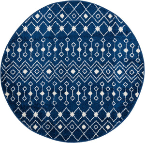 Navy Blue 5' 3 x 5' 3 Tribal Trellis Round Area Rug Geometric Southwestern Inspired Durable Carpet for Home Interior Design for Sale at Rug Engine
