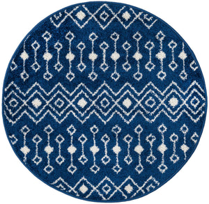 Navy Blue 3' 1 x 3' 1 Tribal Trellis Round Area Rug Geometric Southwestern Inspired Durable Carpet for Home Interior Design for Sale at Rug Engine