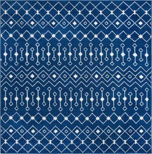 Navy Blue 7' 10 x 7' 10 Tribal Trellis Square Area Rug Geometric Southwestern Inspired Durable Carpet for Home Interior Design for Sale at Rug Engine