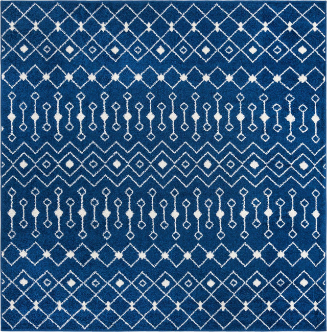 Navy Blue 7' 10 x 7' 10 Tribal Trellis Square Area Rug Geometric Southwestern Inspired Durable Carpet for Home Interior Design for Sale at Rug Engine