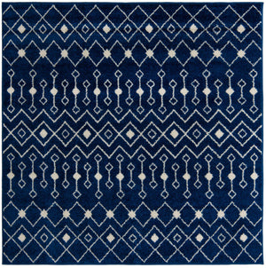 Navy Blue 6' 1 x 6' 1 Tribal Trellis Square Area Rug Geometric Southwestern Inspired Durable Carpet for Home Interior Design for Sale at Rug Engine