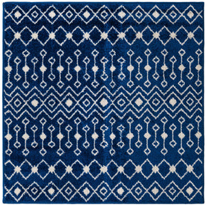 Navy Blue 4' 1 x 4' 1 Tribal Trellis Square Area Rug Geometric Southwestern Inspired Durable Carpet for Home Interior Design for Sale at Rug Engine