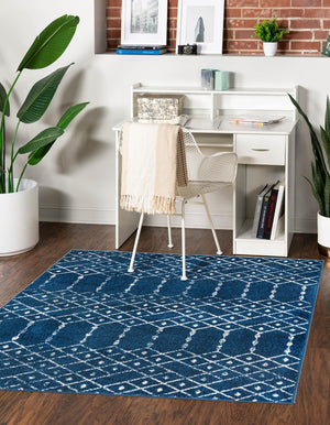 Navy Blue 3' 1 x 3' 1 Tribal Trellis Square Area Rug Geometric Southwestern Inspired Durable Carpet for Home Interior Design for Sale at Rug Engine