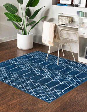 Navy Blue 3' 1 x 3' 1 Tribal Trellis Square Area Rug Geometric Southwestern Inspired Durable Carpet for Home Interior Design for Sale at Rug Engine