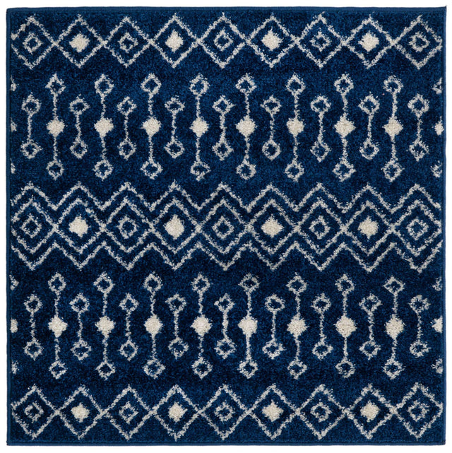 Navy Blue 3' 1 x 3' 1 Tribal Trellis Square Area Rug Geometric Southwestern Inspired Durable Carpet for Home Interior Design for Sale at Rug Engine