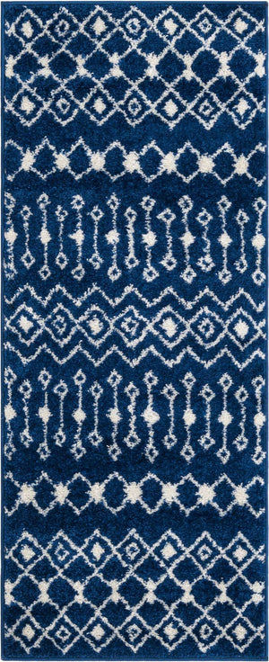 Navy Blue 2' x 5' 3 Tribal Trellis Runner Area Rug Geometric Southwestern Inspired Durable Carpet for Home Interior Design for Sale at Rug Engine