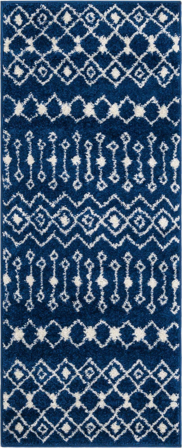 Navy Blue 2' x 5' 3 Tribal Trellis Runner Area Rug Geometric Southwestern Inspired Durable Carpet for Home Interior Design for Sale at Rug Engine