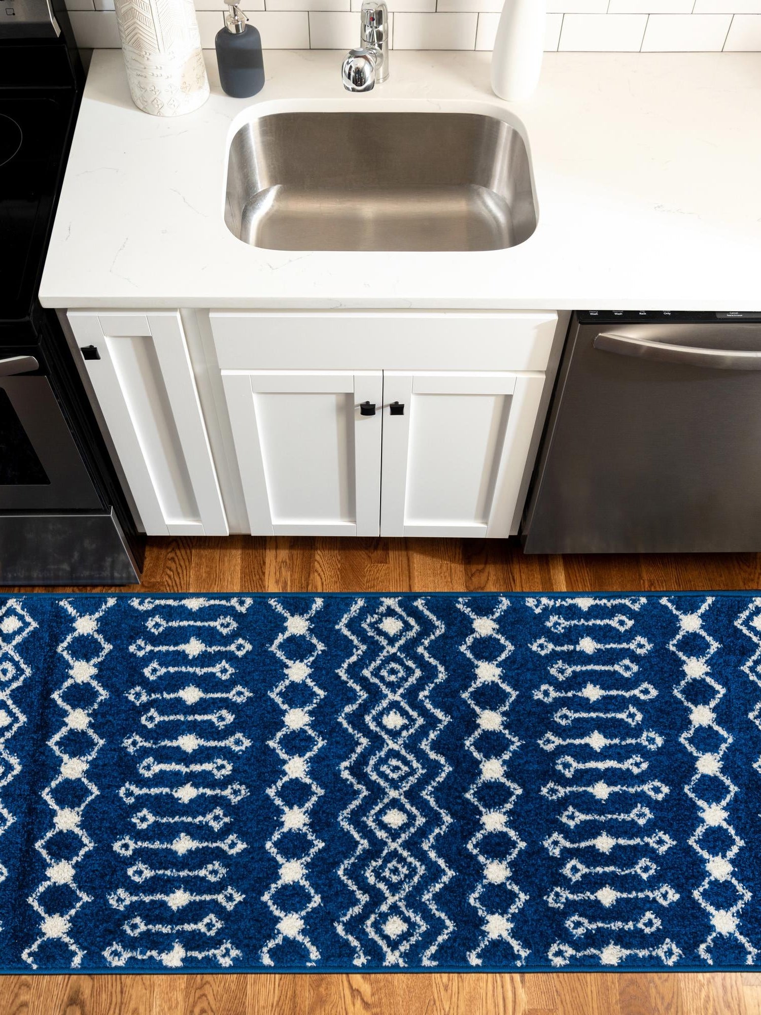 Navy Blue 2' x 5' 3 Tribal Trellis Runner Area Rug Geometric Southwestern Inspired Durable Carpet for Home Interior Design for Sale at Rug Engine