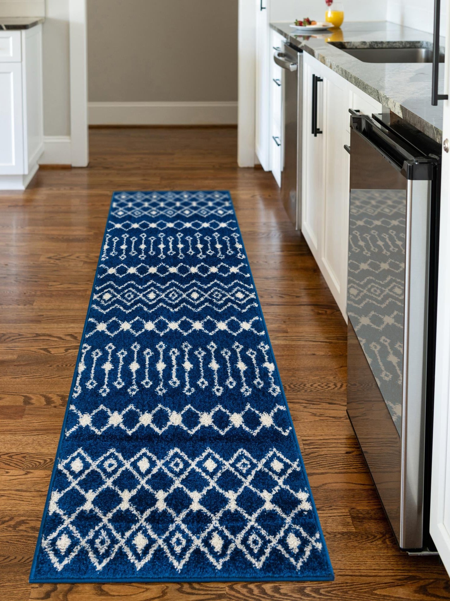Navy Blue 2' x 5' 3 Tribal Trellis Runner Area Rug Geometric Southwestern Inspired Durable Carpet for Home Interior Design for Sale at Rug Engine