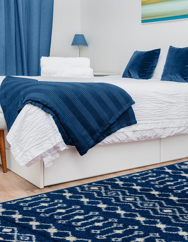 Navy Blue 2' x 6' 1 Tribal Trellis Runner Area Rug Geometric Southwestern Inspired Durable Carpet for Home Interior Design for Sale at Rug Engine