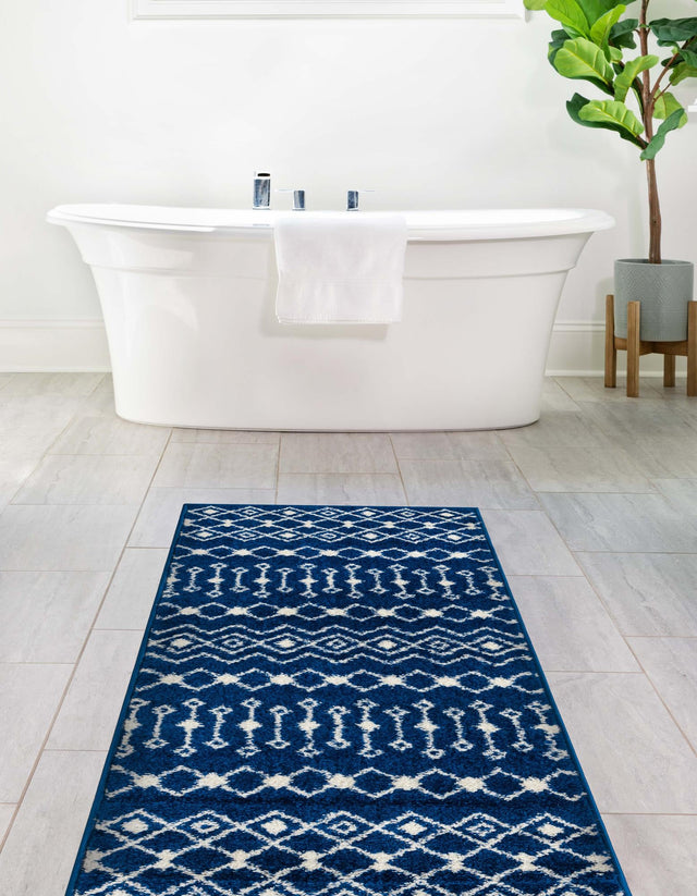 Navy Blue 2' x 6' 1 Tribal Trellis Runner Area Rug Geometric Southwestern Inspired Durable Carpet for Home Interior Design for Sale at Rug Engine