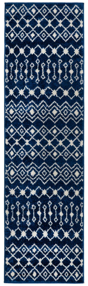 Navy Blue 2' x 7' 1 Tribal Trellis Runner Area Rug Geometric Southwestern Inspired Durable Carpet for Home Interior Design for Sale at Rug Engine