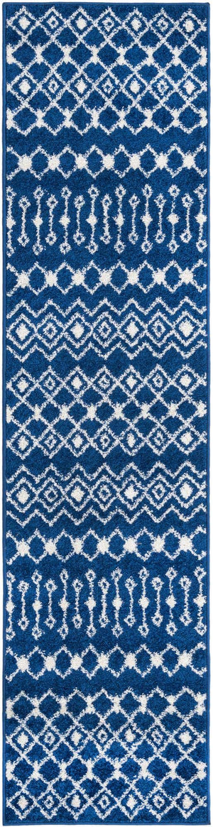 Navy Blue 2' x 8' Tribal Trellis Runner Area Rug Geometric Southwestern Inspired Durable Carpet for Home Interior Design for Sale at Rug Engine