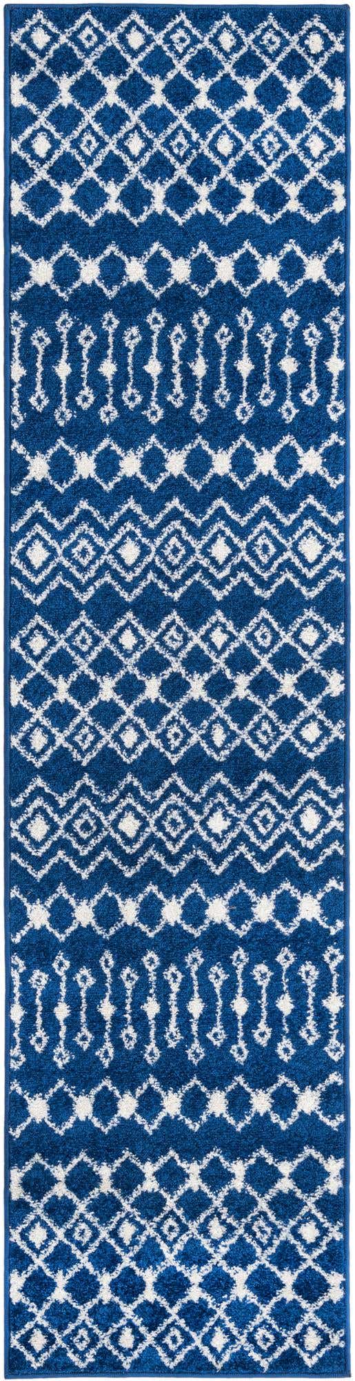Navy Blue 2' x 8' Tribal Trellis Runner Area Rug Geometric Southwestern Inspired Durable Carpet for Home Interior Design for Sale at Rug Engine