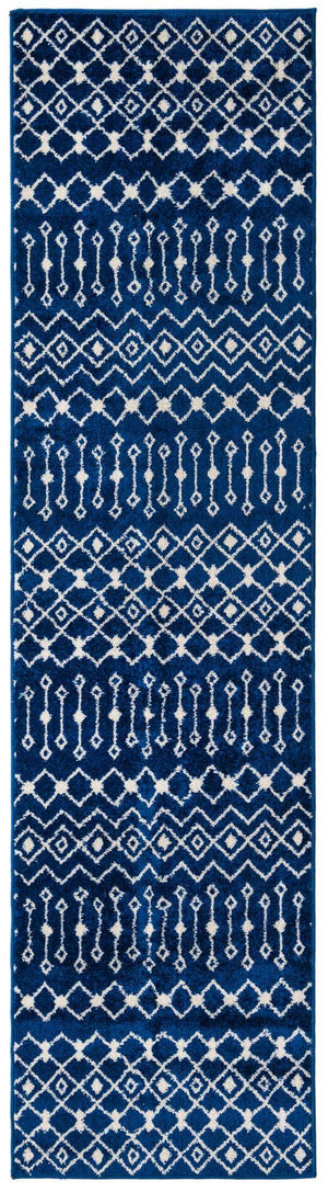 Navy Blue 2' 7 x 10' Tribal Trellis Runner Area Rug Geometric Southwestern Inspired Durable Carpet for Home Interior Design for Sale at Rug Engine