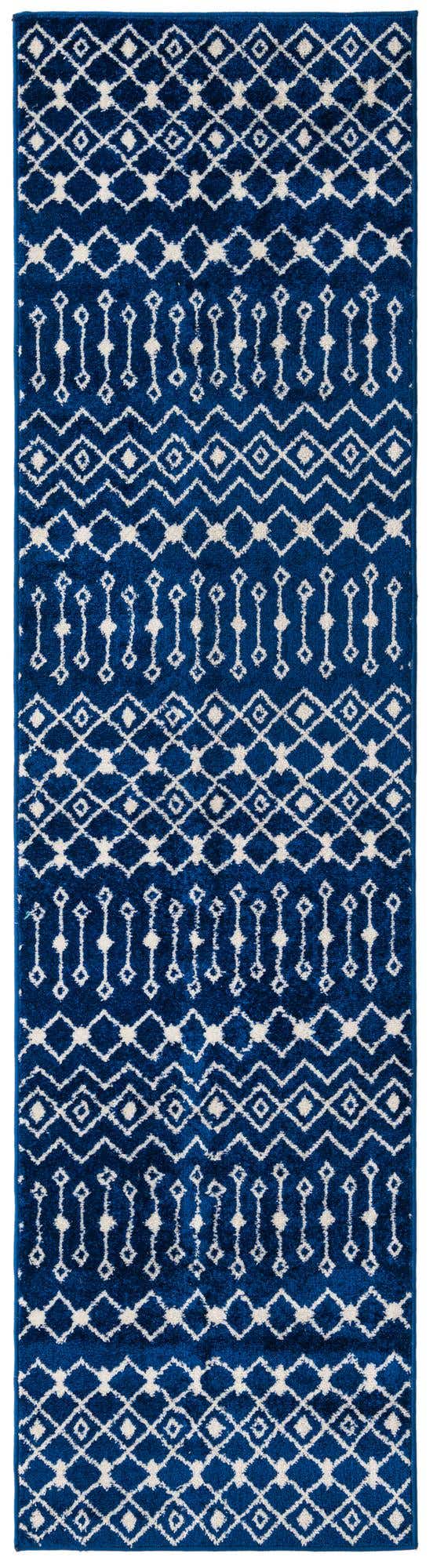 Navy Blue 2' 7 x 10' Tribal Trellis Runner Area Rug Geometric Southwestern Inspired Durable Carpet for Home Interior Design for Sale at Rug Engine