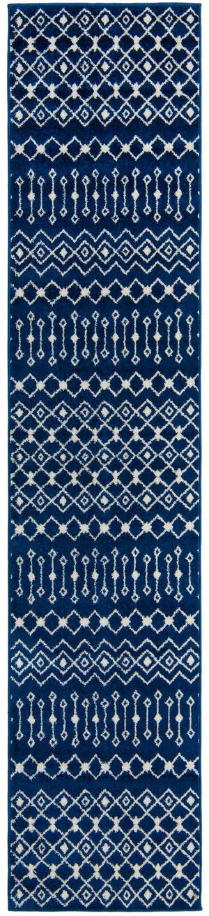 Navy Blue 2' 7 x 12' Tribal Trellis Runner Area Rug Geometric Southwestern Inspired Durable Carpet for Home Interior Design for Sale at Rug Engine