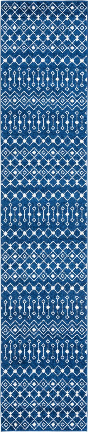 Navy Blue 3' 3 x 16' 5 Tribal Trellis Runner Area Rug Geometric Southwestern Inspired Durable Carpet for Home Interior Design for Sale at Rug Engine