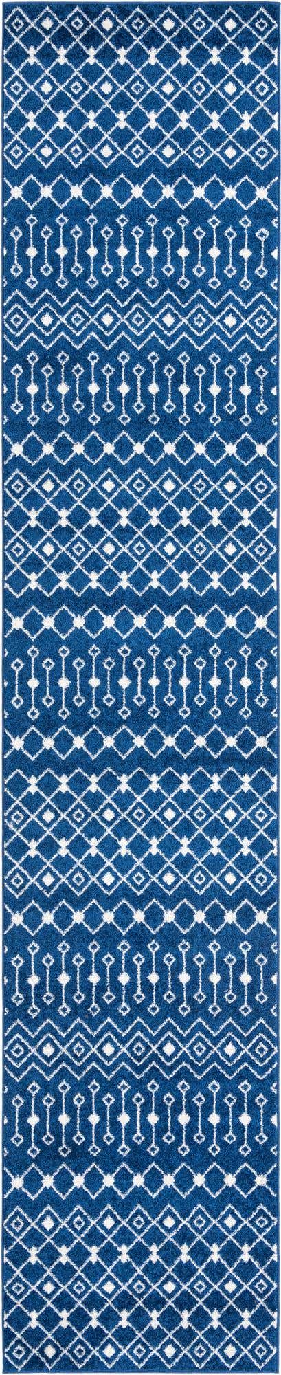 Navy Blue 3' 3 x 16' 5 Tribal Trellis Runner Area Rug Geometric Southwestern Inspired Durable Carpet for Home Interior Design for Sale at Rug Engine