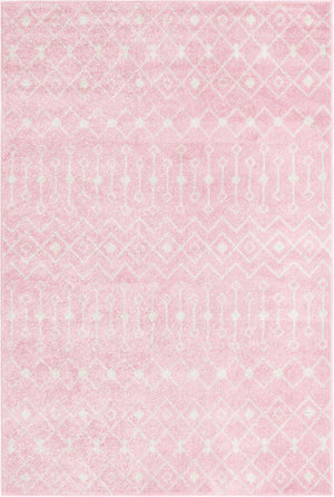 Pink 6' 1 x 9' Tribal Trellis Rectangle Area Rug Geometric Southwestern Inspired Durable Carpet for Home Interior Design for Sale at Rug Engine