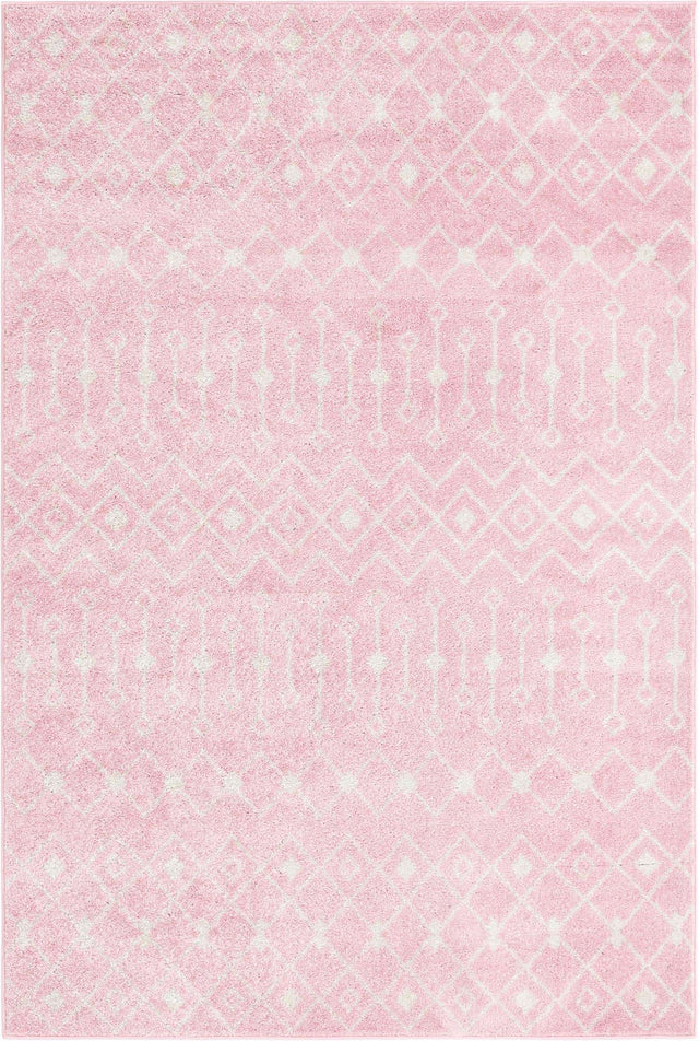 Pink 6' 1 x 9' Tribal Trellis Rectangle Area Rug Geometric Southwestern Inspired Durable Carpet for Home Interior Design for Sale at Rug Engine