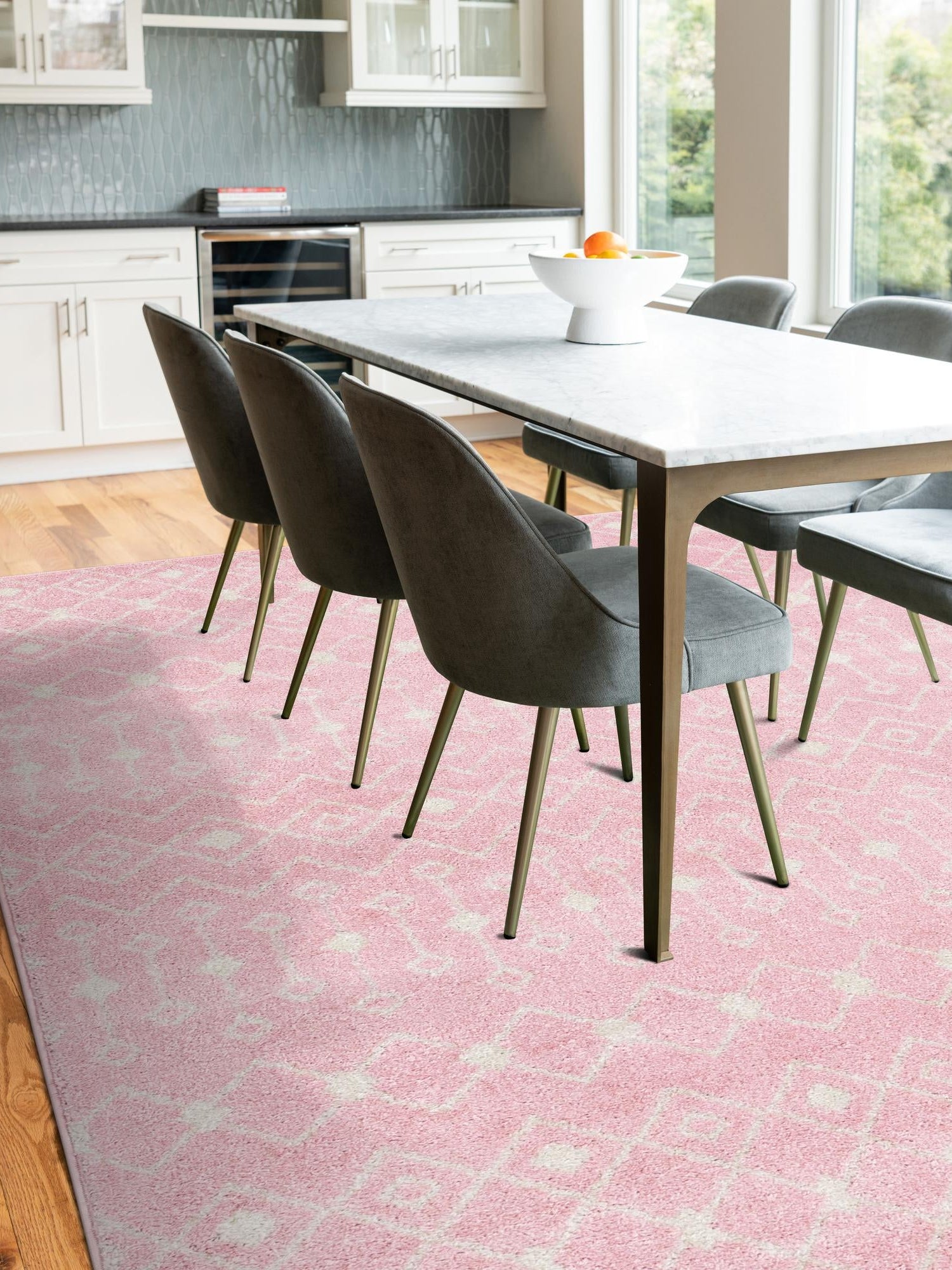 Pink 5' 3 x 8' Tribal Trellis Rectangle Area Rug Geometric Southwestern Inspired Durable Carpet for Home Interior Design for Sale at Rug Engine