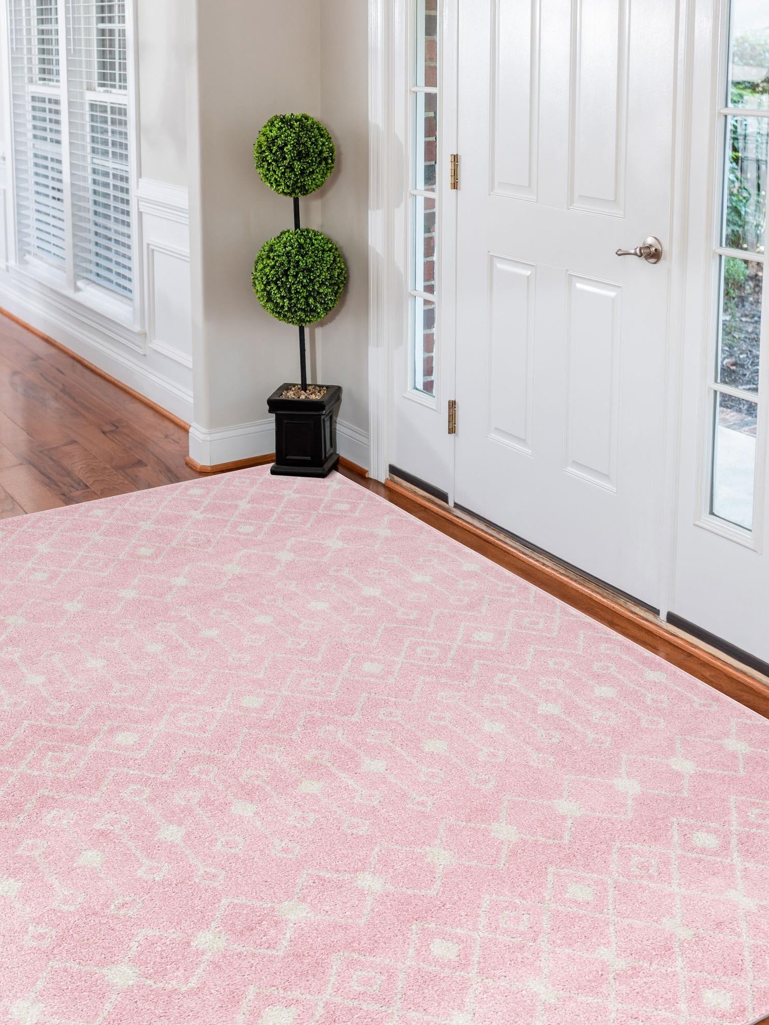 Pink 6' 1 x 9' Tribal Trellis Rectangle Area Rug Geometric Southwestern Inspired Durable Carpet for Home Interior Design for Sale at Rug Engine