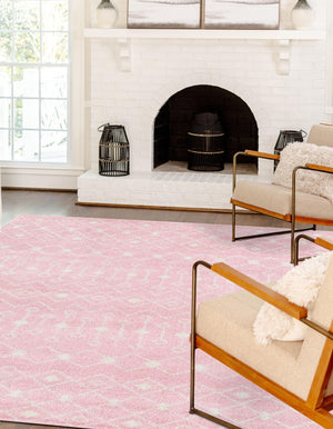 Pink 9' x 12' Tribal Trellis Rectangle Area Rug Geometric Southwestern Inspired Durable Carpet for Home Interior Design for Sale at Rug Engine