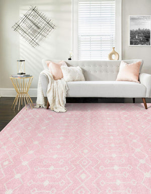 Pink 4' 1 x 6' 1 Tribal Trellis Rectangle Area Rug Geometric Southwestern Inspired Durable Carpet for Home Interior Design for Sale at Rug Engine