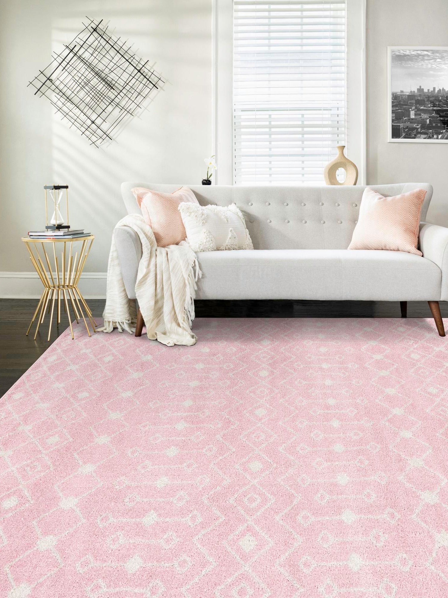 Pink 7' 10 x 10' Tribal Trellis Rectangle Area Rug Geometric Southwestern Inspired Durable Carpet for Home Interior Design for Sale at Rug Engine