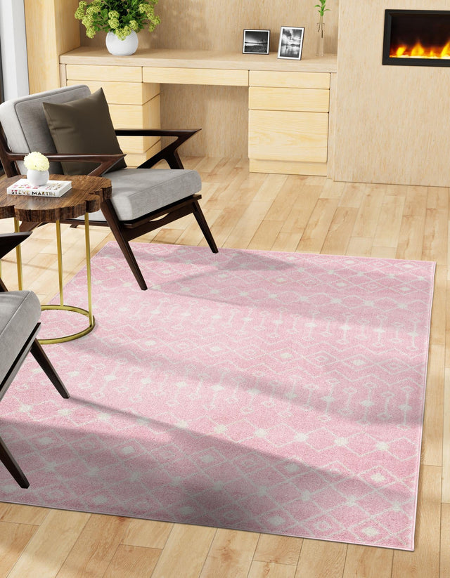 Pink 2' x 3' 1 Tribal Trellis Rectangle Area Rug Geometric Southwestern Inspired Durable Carpet for Home Interior Design for Sale at Rug Engine