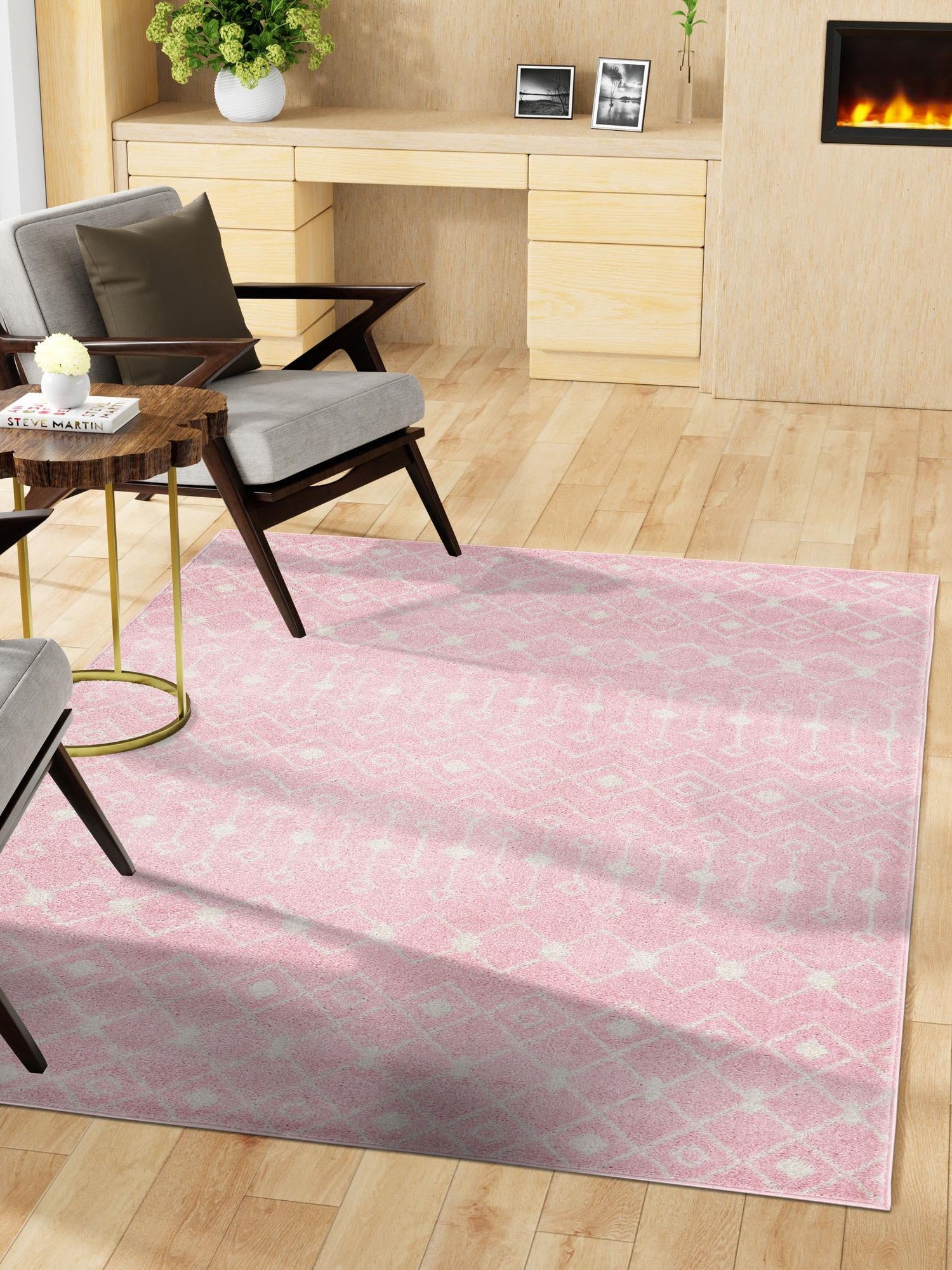 Pink 10' x 13' 1 Tribal Trellis Rectangle Area Rug Geometric Southwestern Inspired Durable Carpet for Home Interior Design for Sale at Rug Engine