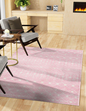 Pink 10' x 13' 1 Tribal Trellis Rectangle Area Rug Geometric Southwestern Inspired Durable Carpet for Home Interior Design for Sale at Rug Engine