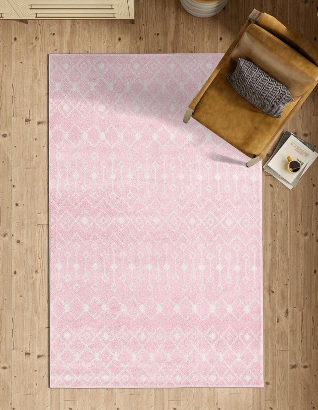 Pink 4' 1 x 6' 1 Tribal Trellis Rectangle Area Rug Geometric Southwestern Inspired Durable Carpet for Home Interior Design for Sale at Rug Engine
