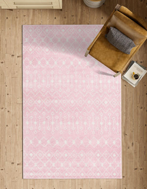 Pink 6' 1 x 9' Tribal Trellis Rectangle Area Rug Geometric Southwestern Inspired Durable Carpet for Home Interior Design for Sale at Rug Engine
