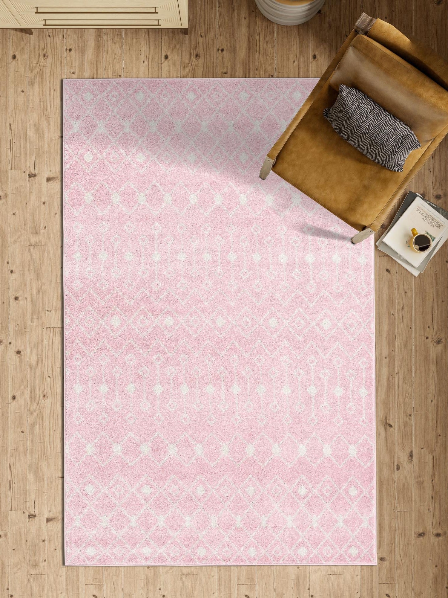 Pink 10' x 13' 1 Tribal Trellis Rectangle Area Rug Geometric Southwestern Inspired Durable Carpet for Home Interior Design for Sale at Rug Engine