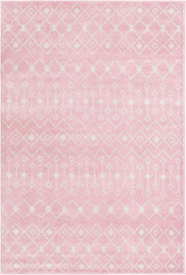 Pink 5' 3 x 8' Tribal Trellis Rectangle Area Rug Geometric Southwestern Inspired Durable Carpet for Home Interior Design for Sale at Rug Engine