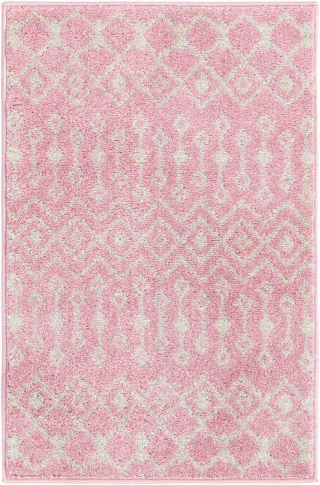 Pink 2' x 3' 1 Tribal Trellis Rectangle Area Rug Geometric Southwestern Inspired Durable Carpet for Home Interior Design for Sale at Rug Engine